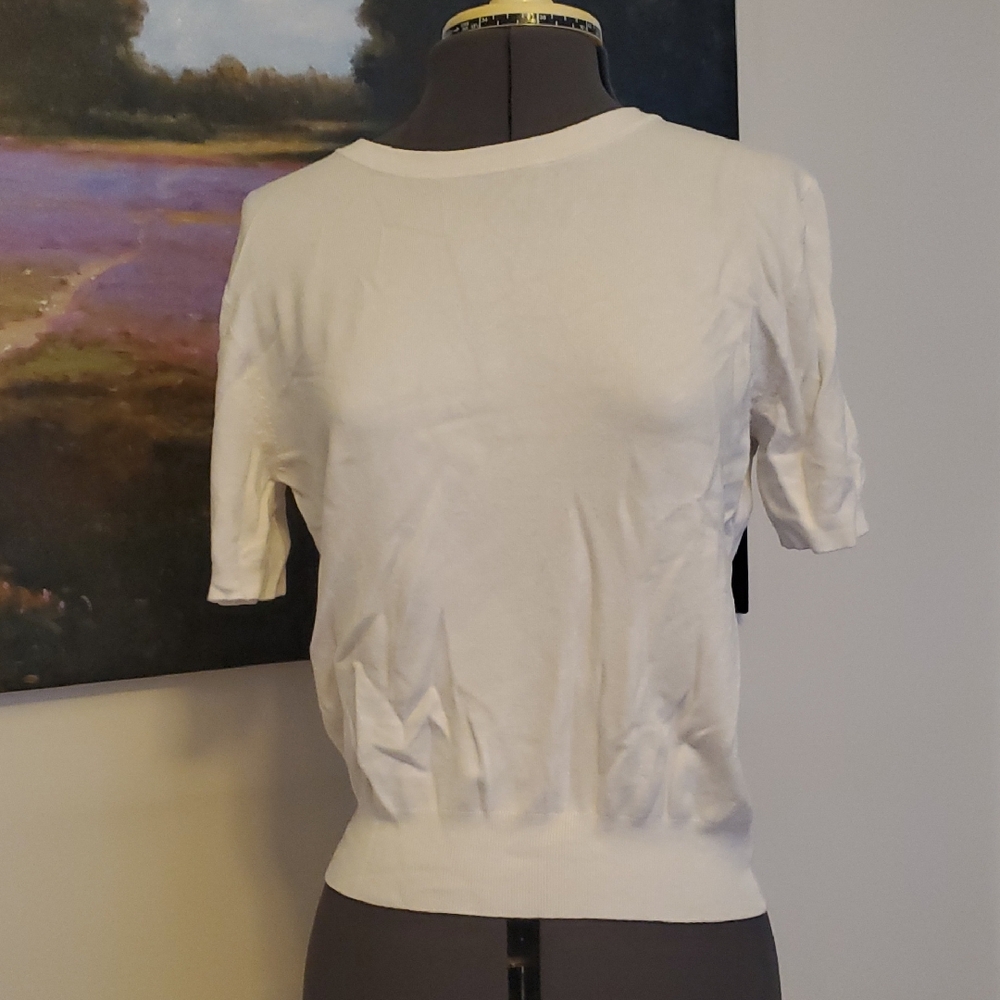 Zara White Short Sleeve Sweater Tee